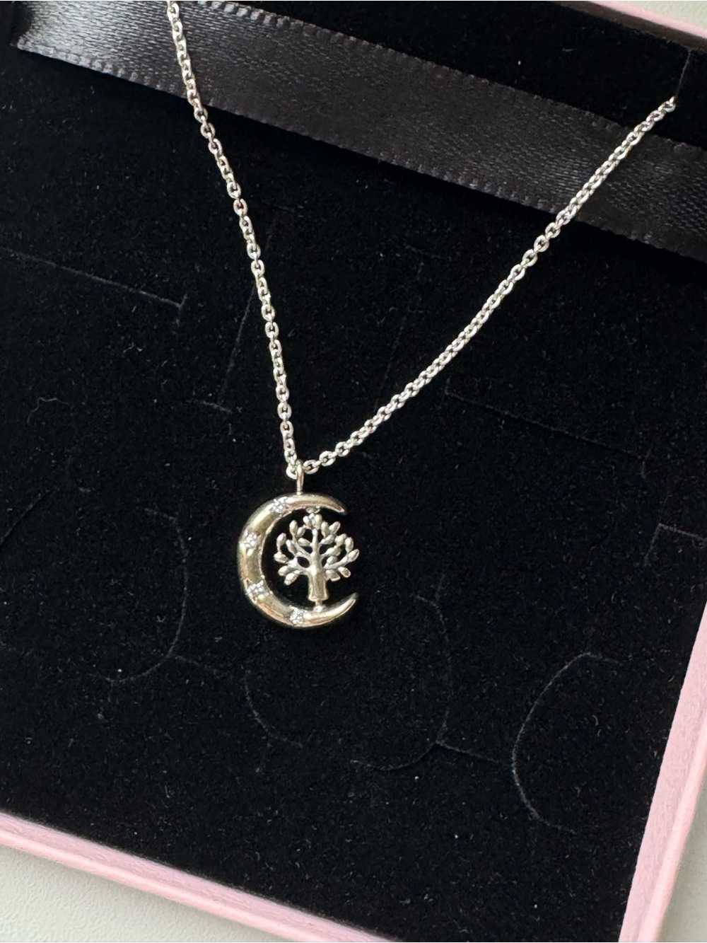Pandora Silver Crescent Moon with Tree of Life Pendant Necklace